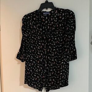 Democracy Black Blouse with Butterfly Print
